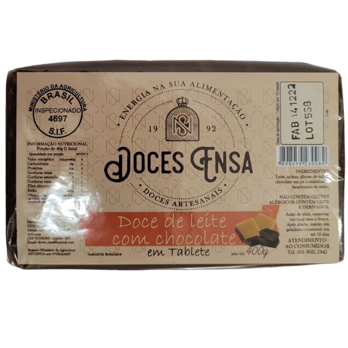 Doce de Leite Ensa Barra Artesanal com Chocolate